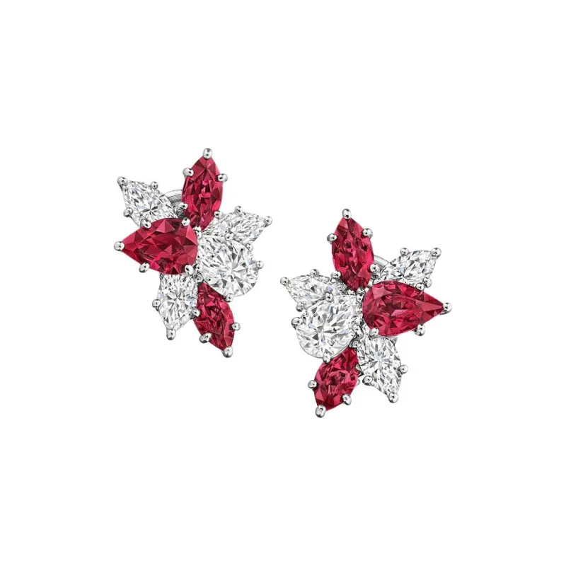HARRY WINSTON Platinum Earrings Women's Red-0