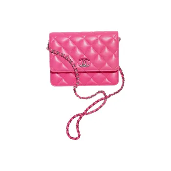 CHANEL Lambskin One Shoulder Crossbody Clutch Women's Peach Red