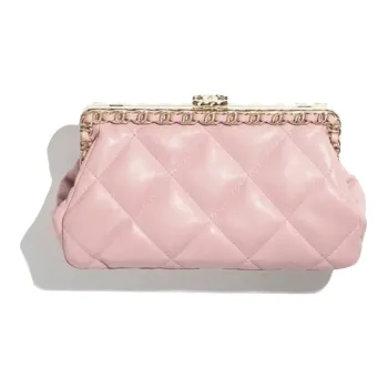 CHANEL Bright Lambskin Evening Clutch Bag Trumpets Women's Light Pink