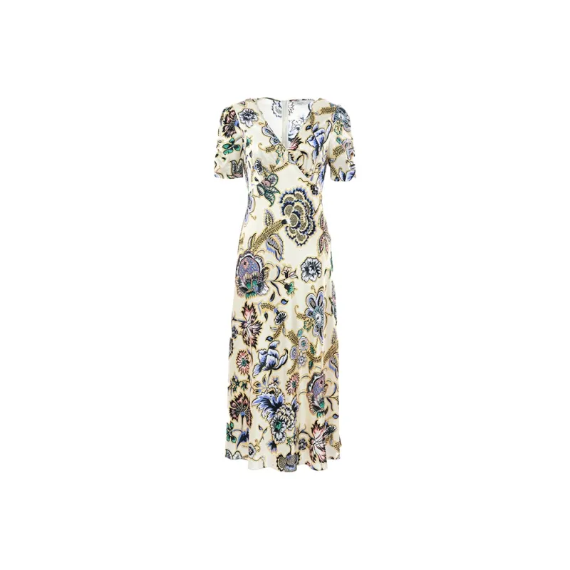BESIONIA SS25 Short Sleeved Dress Women's Yellow Floral Pattern-0