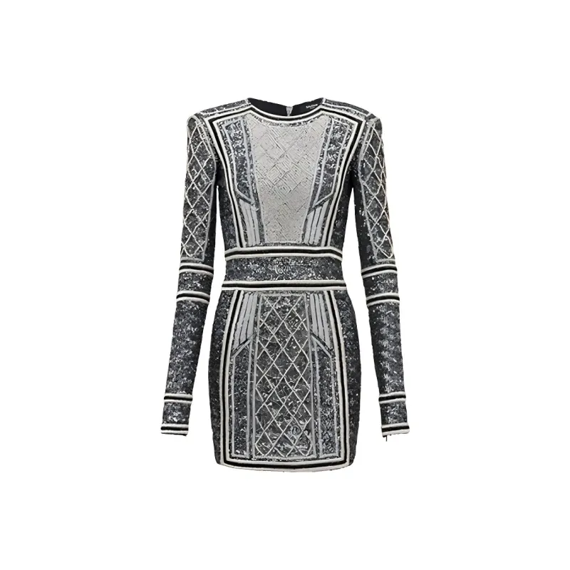 BALMAIN Long Sleeved Dresses Women's Gray-0