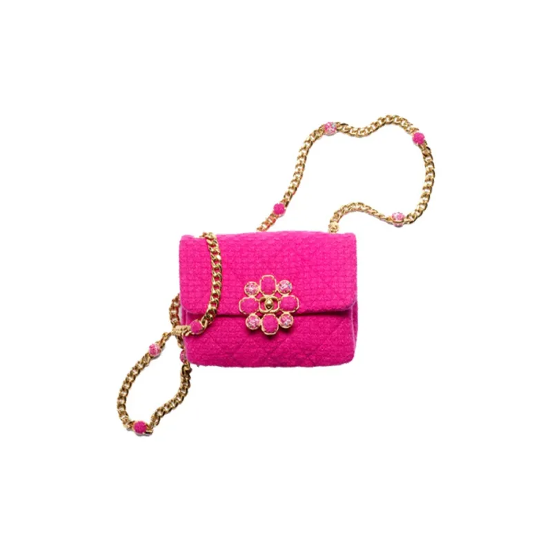 CHANEL 22K Autumn And Winter Cashmere Twill Soft Woolen Shoulder Bag, Crossbody Bag Mini Women's Peach Pink-0