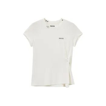 WULISHAONIAN Detachable Pearl Nose Ring Shoulder Small Flying Sleeve Short Sleeved T Shirts Unisex