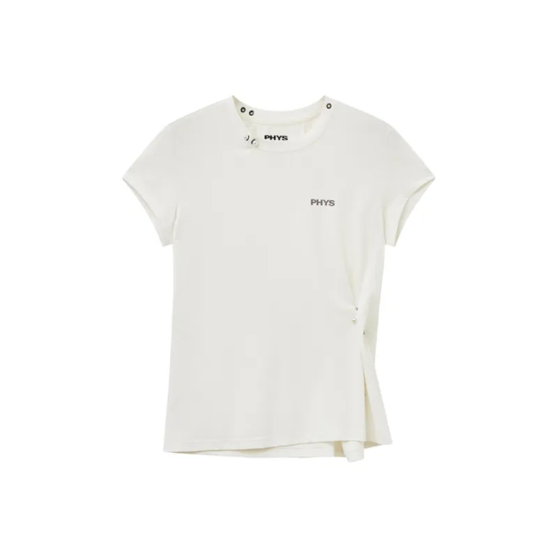 WULISHAONIAN Detachable Pearl Nose Ring Shoulder Small Flying Sleeve Short Sleeved T Shirts Unisex-0