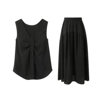 3COLOUR Two Piece Skirt Sets Women's Clothing Sets Classic Black Top+Skirt