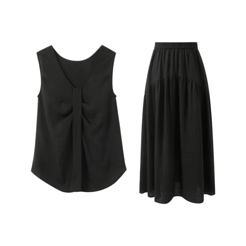 3COLOUR Two Piece Skirt Sets Women's Clothing Sets Classic Black Top+Skirt-0