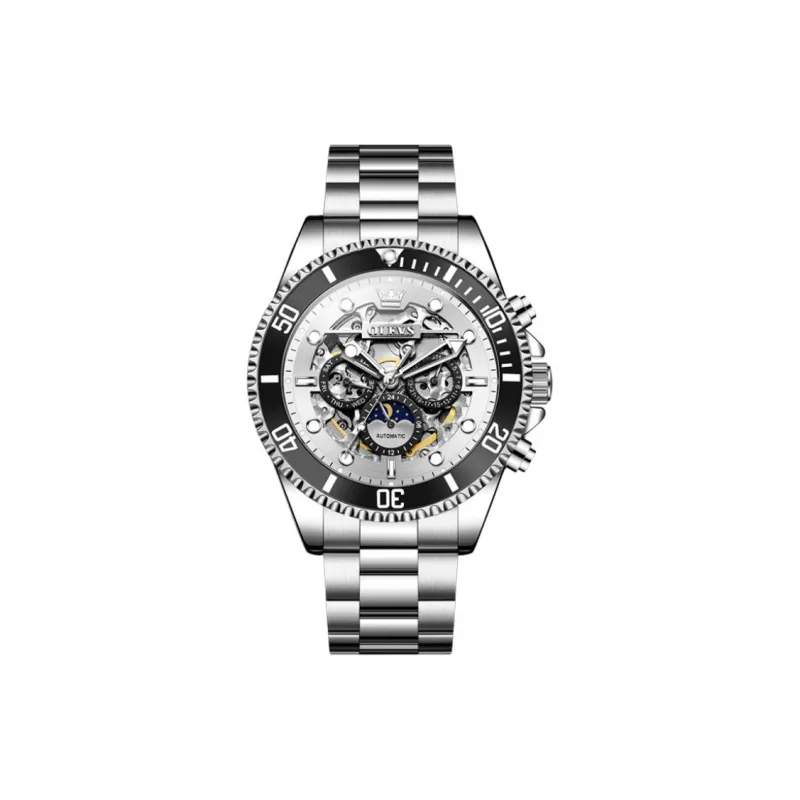 OLEVS Play The Cool Series Mechanical Movement Stainless Steel Watchband Watch Men's Watches Black Dial-5