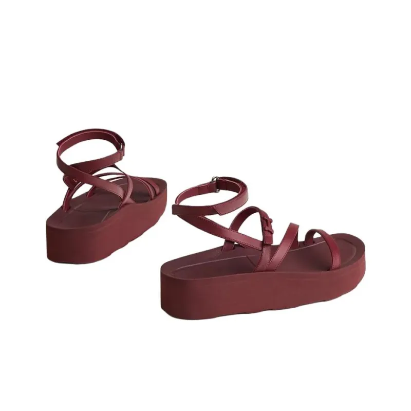 HERMES Liberte One Strap Sandals Women's Red-3