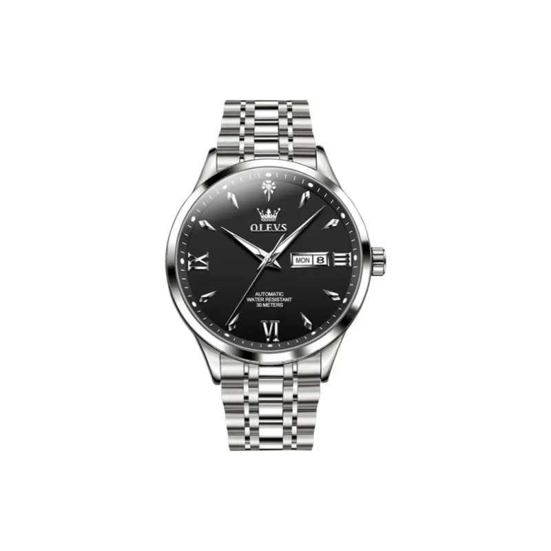 OLEVS Automatic Mechanical Movement Stainless Steel Watchband Watch Men's Watches Black Dial-0