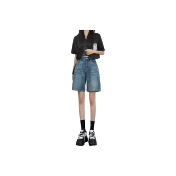 Wen Shan Denim Shorts Women's Vintage Blue Knee Length Pants