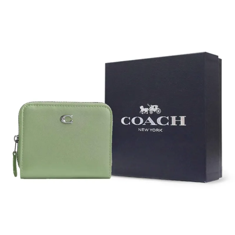 COACH Billfold Wallet Premium Calfskin Wallet Mini Women's Silver & Light Happy Fruit Color-4