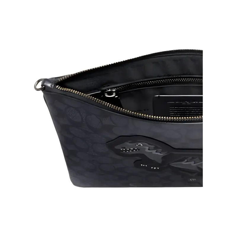 COACH Pouch Cow Leather Clutch Tubas Men's Charcoal Gray-2