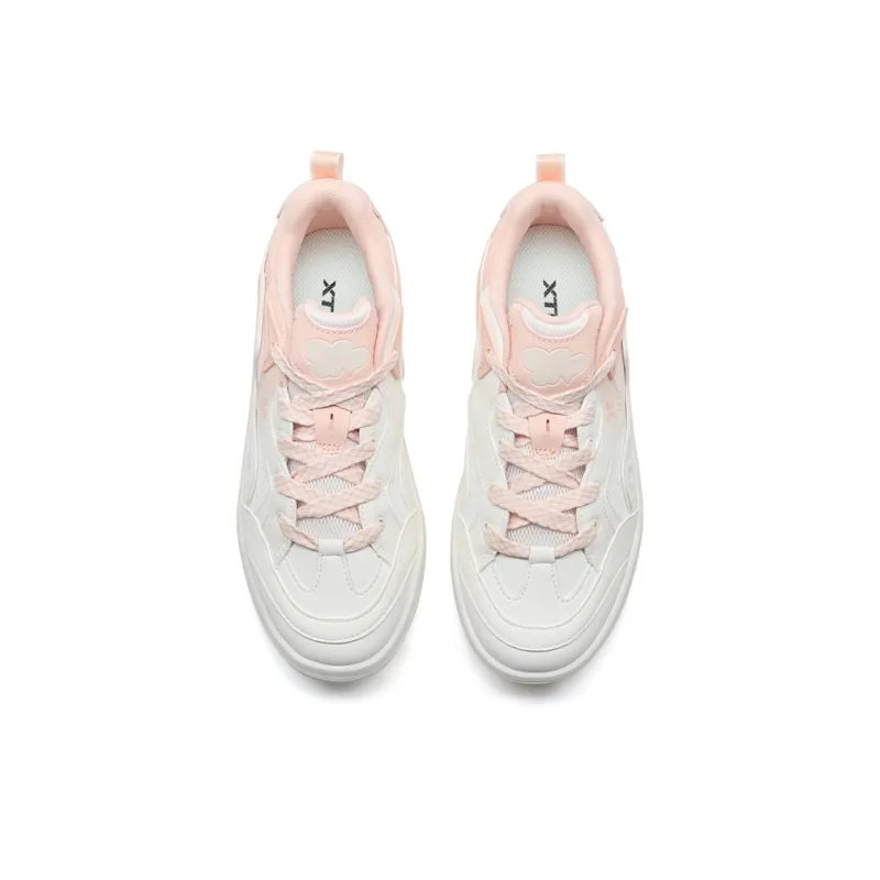 XTEP Lightweight Height Increasing Low Top Skateboard Shoes Women's Sail White Oil Gray Pink-3