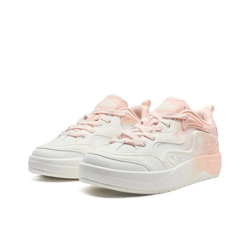 XTEP Lightweight Height Increasing Low Top Skateboard Shoes Women's Sail White Oil Gray Pink-2
