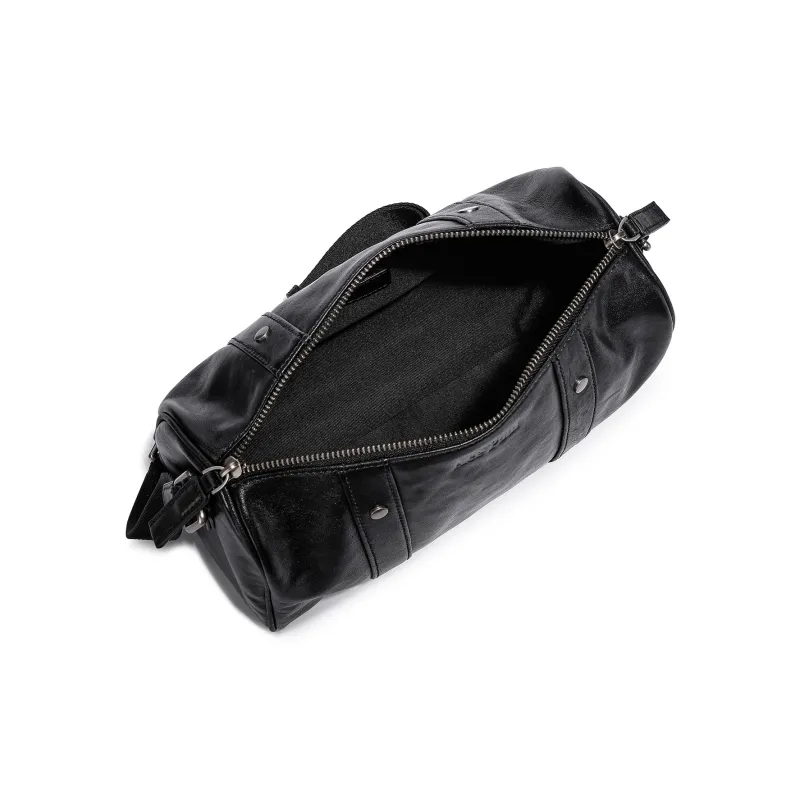 Ace Paul Vegetable Tanned Cow Leather Boston Bag, Crossbody Bag, Shoulder Bag Unisex Black-6