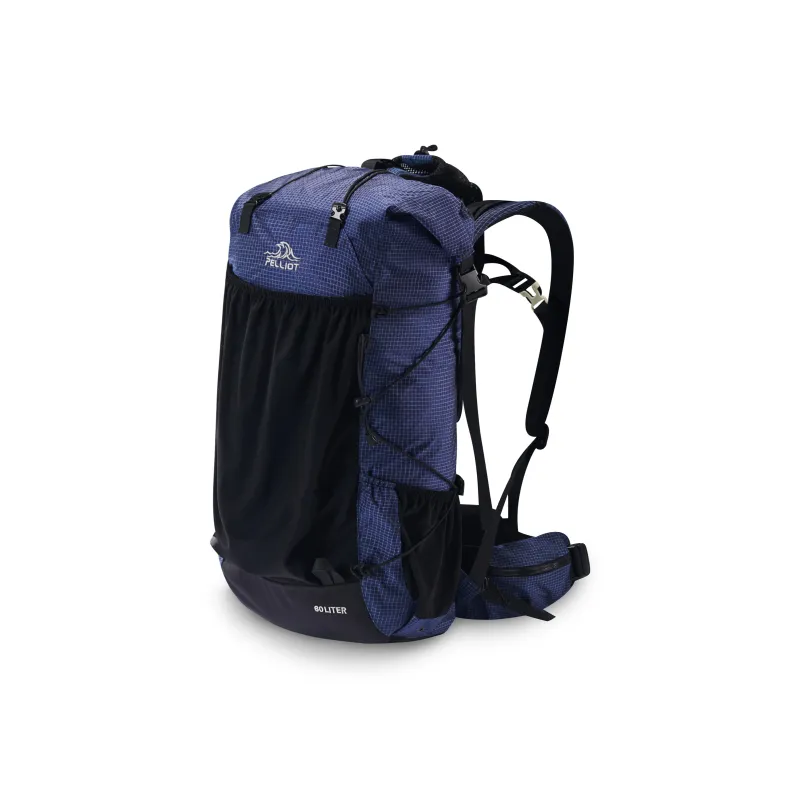 PELLIOT 60L Mountaineering Outdoor Bag Nylon Stone Gray/Deep Sea Blue Unisex-3