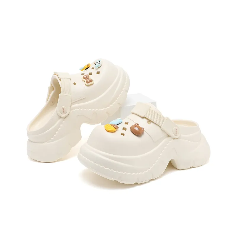 JOSINY Summer Trendy Fashion, Cartoon DIY Slip on, Outdoor Beach Shoes Closed Toe Slippers, Clogs Women's Ecru-2