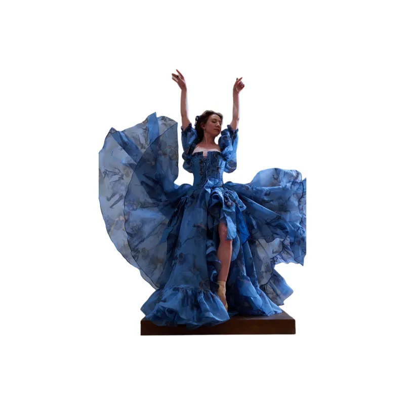 Selkie Collection Strapless Top Women's DEGAS BLUE With Blue Background And Degas Dance, Girlish Outline Print-3