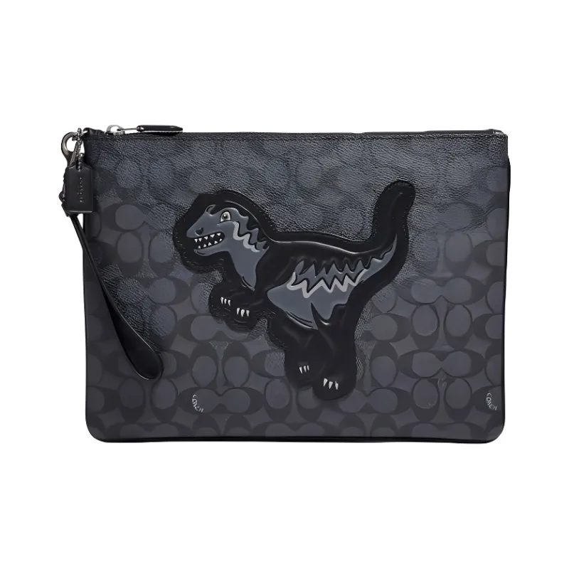 COACH Pouch Cow Leather Clutch Tubas Men's Charcoal Gray-0