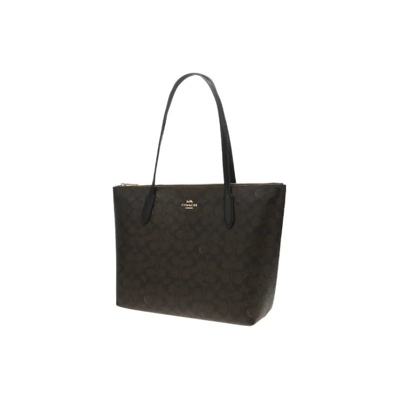 COACH Zip Top Tote Artificial Leather Tote Bag, Shopping Bag, Handbag, Shoulder Bag Tubas Women's Dark Brown-1