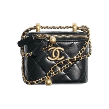 CHANEL Calfskin Makeup Bag Small Size Women's Black