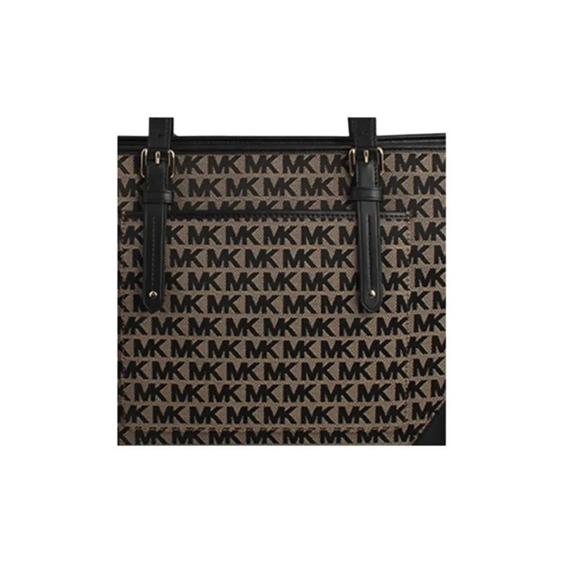 MICHAEL KORS Lillian Canvas With Leather Tote Bag, Shopping Bag, Shoulder Bag Women's Black-5