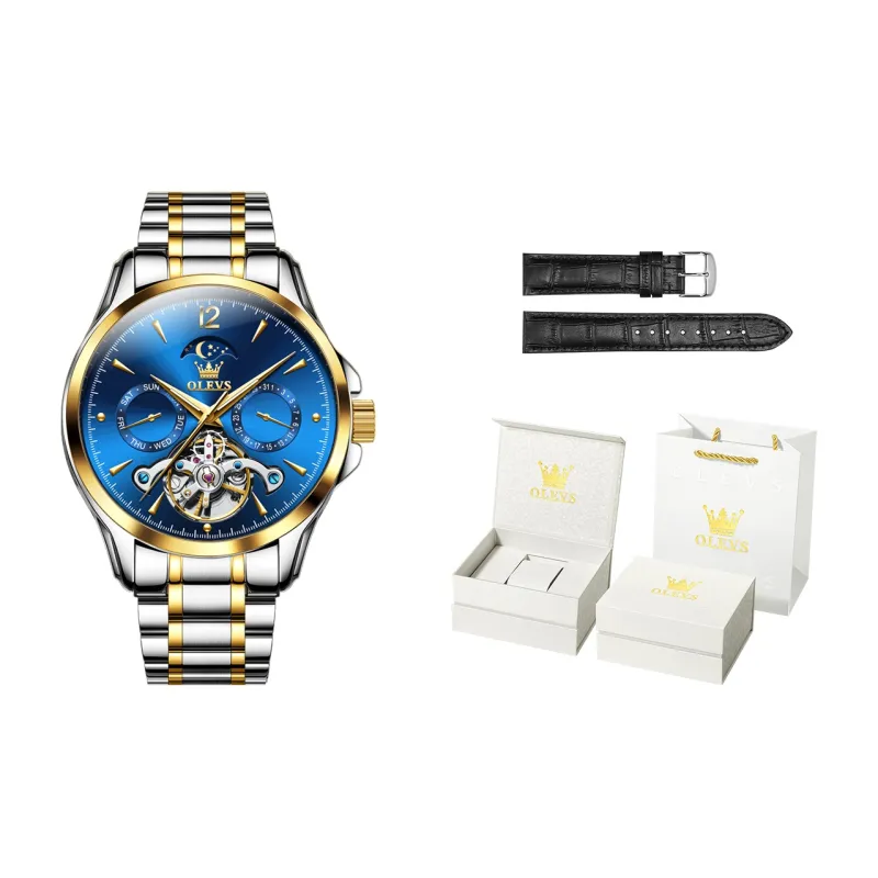 OLEVS Play The Cool Series Automatic Mechanical Movement Stainless Steel Watchband Watch Men's Watches Blue Dial-0