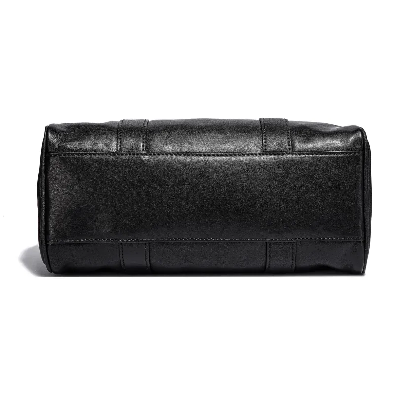 Ace Paul Vegetable Tanned Cow Leather Boston Bag, Crossbody Bag, Shoulder Bag Unisex Black-4