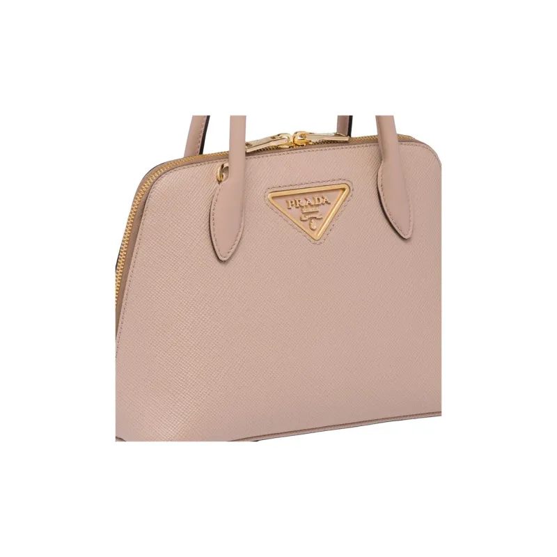 PRADA Leather Dome Bag, One Shoulder Handbag Women's Nude Pink-3