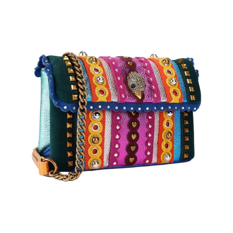 Kurt Geiger London Kensington Leather Crossbody Bag, Shoulder Bag Medium Size Women's Pink & Green-1