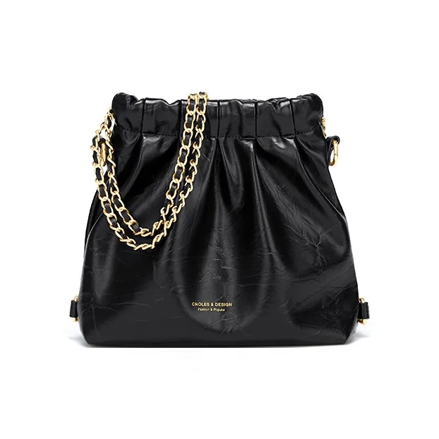 CNOLES PU Double Shoulder Crossbody Bag, Shoulder Bag Trumpets Women's Black-0