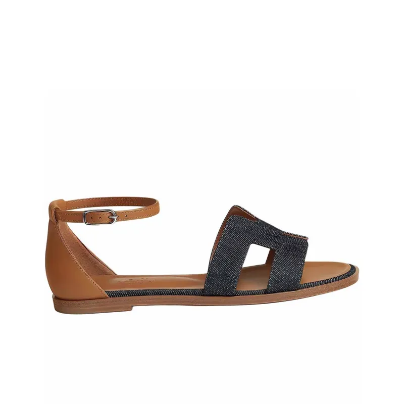 HERMES Santorini One Strap Sandals Women's Brown-1