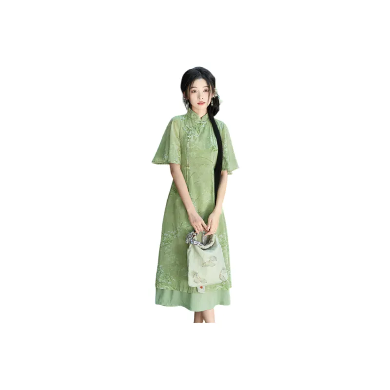 HUICUIGE Cheongsams Women's Green-0