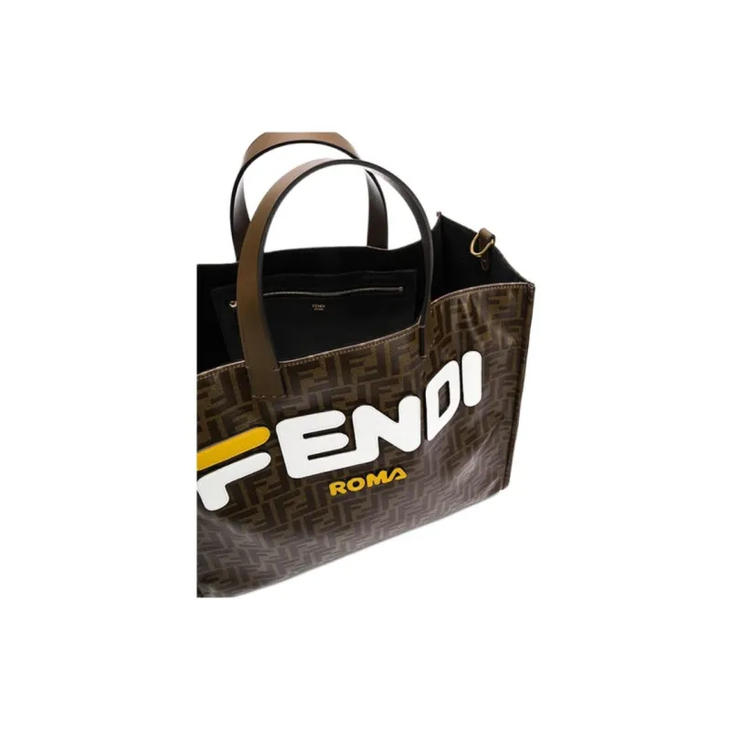 FENDI Calfskin Tote Bag Shopping Bag Handbag Unisex Brown/White/Yellow-2