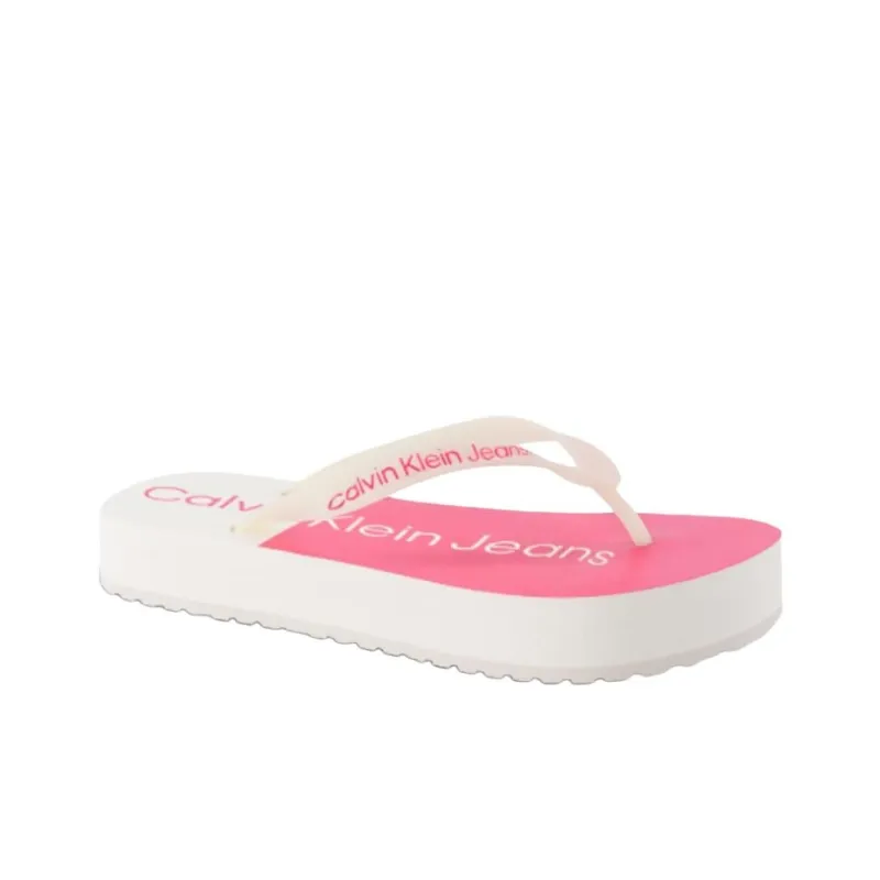 CKJ CALVIN KLEIN JEANS Abrasion Resistant Flip Flops Women's Beige-2