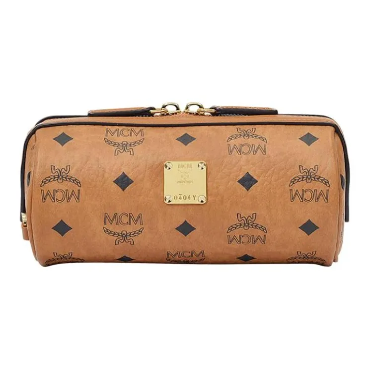 MCM Klassik Visetos Leather Crossbody Bags Mini Women's Cognac-1