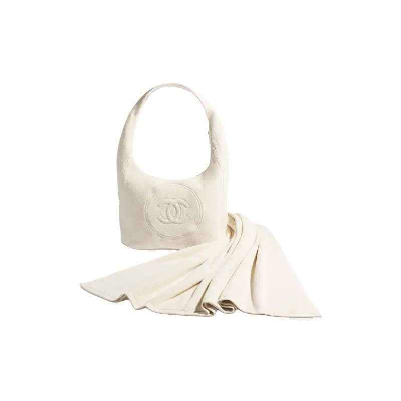 CHANEL Coco Cotton Beach Bag, Handbag, Shoulder Bag Women's White-1