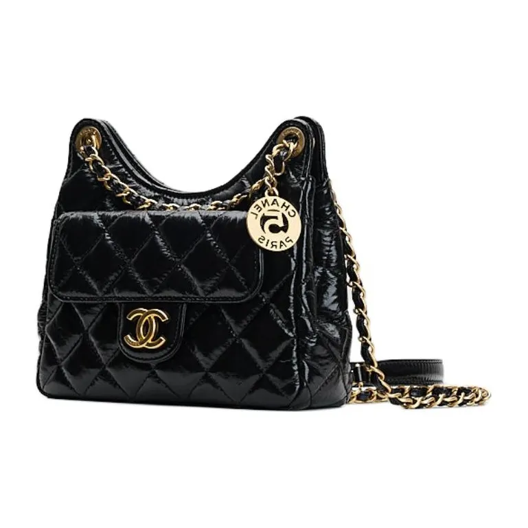 CHANEL Gold Tone Lock Shoulder Bag Women's Black-1