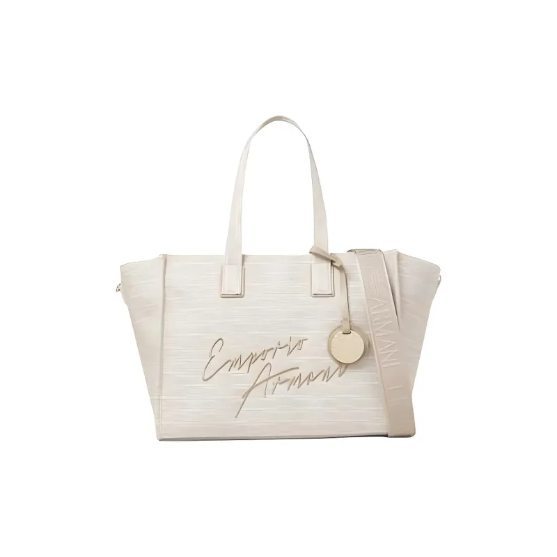 EMPORIO ARMANI Polyester Tote Bag, Shopping Bag, One Shoulder Crossbody Bag, Handbag Medium Size Women's Ecru-0