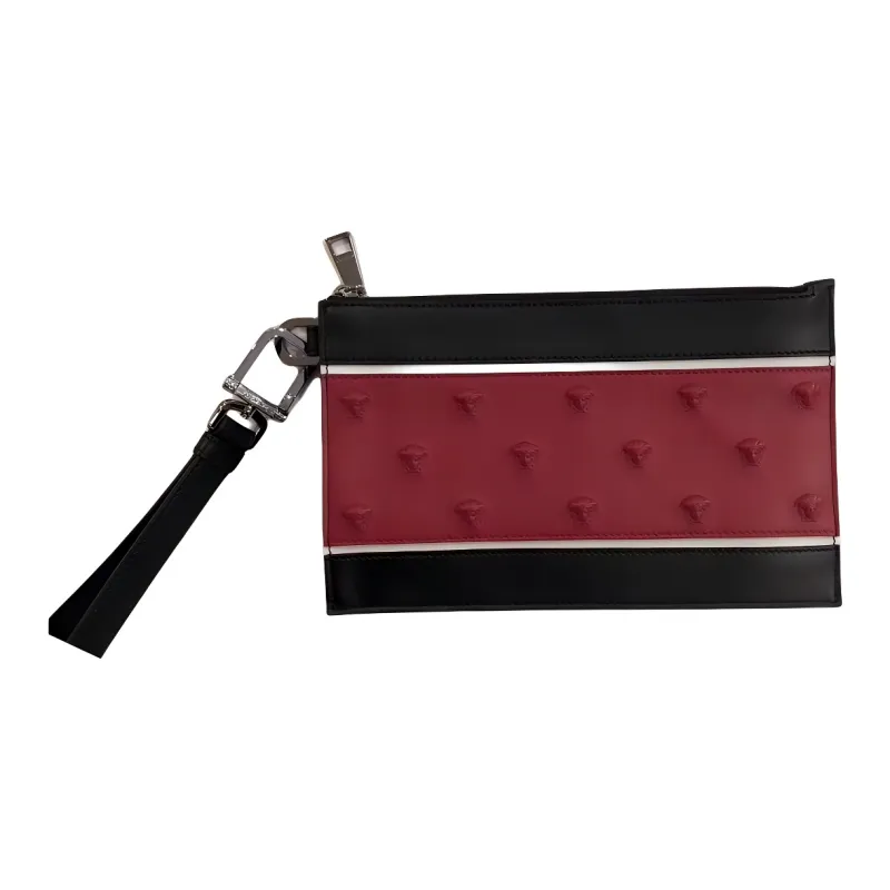 FANSIZHE Cow Leather Clutch Small Size Men's Red & Black-0