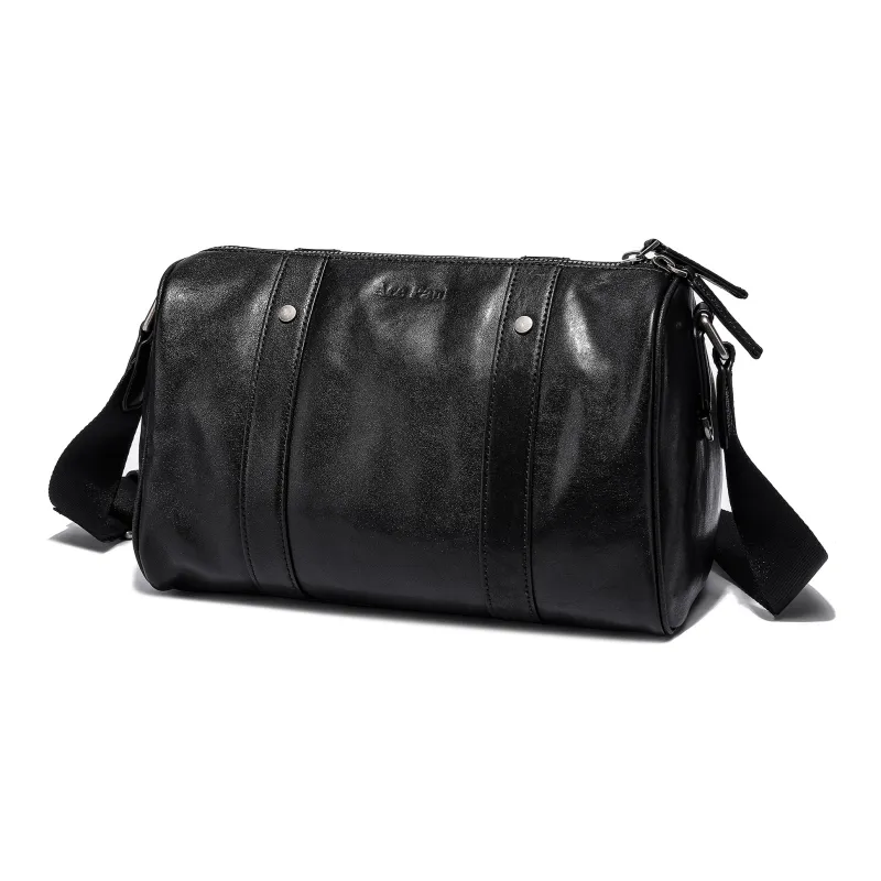 Ace Paul Vegetable Tanned Cow Leather Boston Bag, Crossbody Bag, Shoulder Bag Unisex Black-1