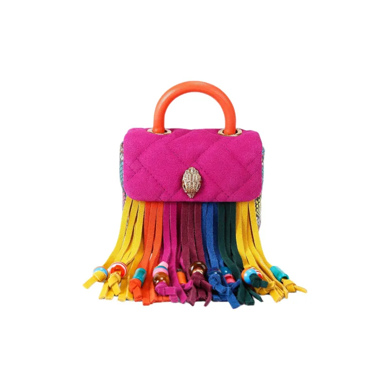 Kurt Geiger London Kensington Suede Shoulder Bag, Crossbody Bag, Handbag Mini Women's Pink & Yellow-0