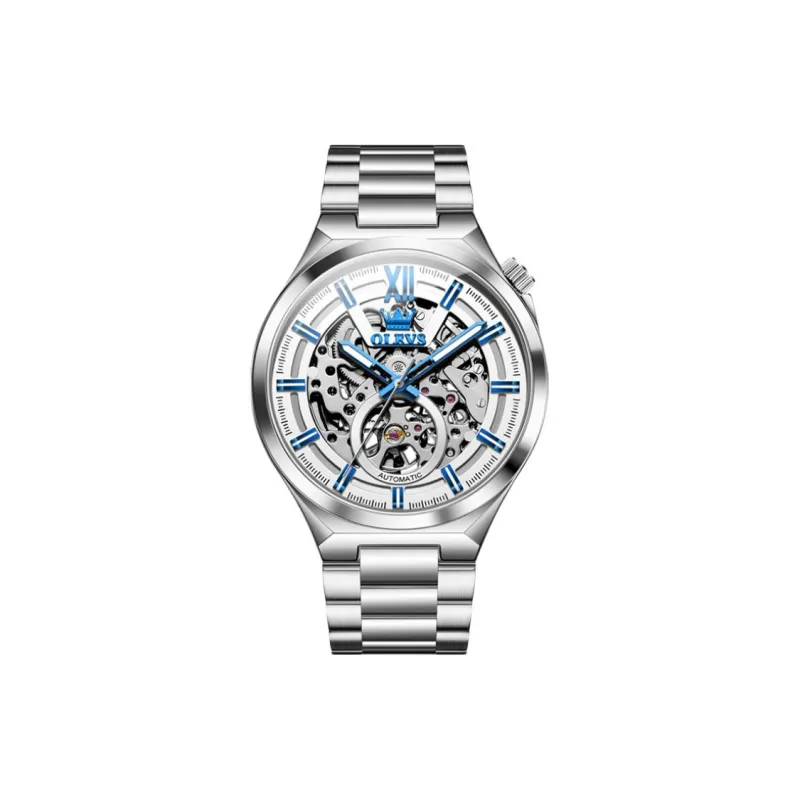OLEVS Play The Cool Series Mechanical Movement Stainless Steel Watchband Watch Men's Watches White Dial-0
