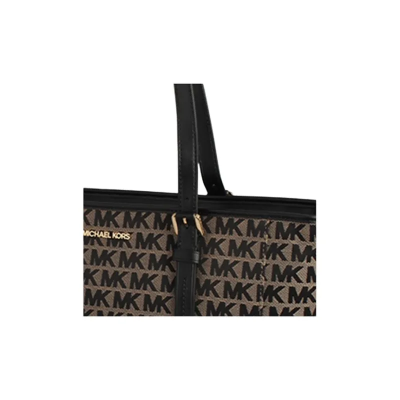 MICHAEL KORS Lillian Canvas With Leather Tote Bag, Shopping Bag, Shoulder Bag Women's Black-4