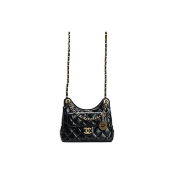 CHANEL Gold Tone Lock Shoulder Bag Women's Black