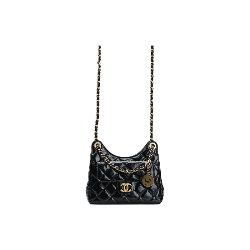 CHANEL Gold Tone Lock Shoulder Bag Women's Black-0