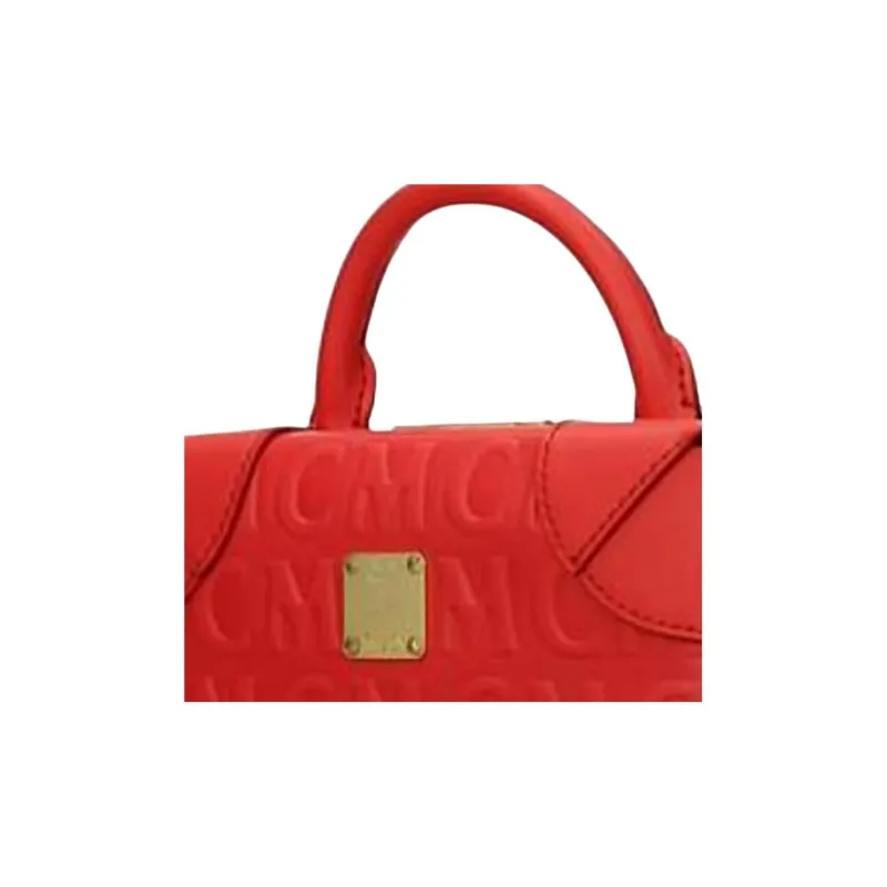 MCM Cow Leather Suitcase Handbag Trumpets Women's Poppy Red-3