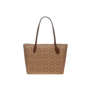 COACH Zip Top Tote Artificial Leather Tote Bag, Shopping Bag, Handbag, Shoulder Bag Tubas Women's Brown