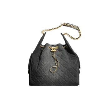 CHANEL 25Bag Washed Denim Shoulder Bag Medium Size Women's Black