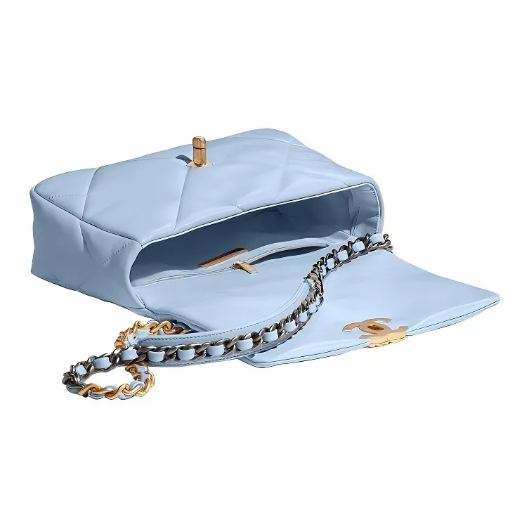 CHANEL 19Bag Sheepskin Shoulder Bag, Crossbody Bag Trumpets Women's Babyblue Sky Blue-2